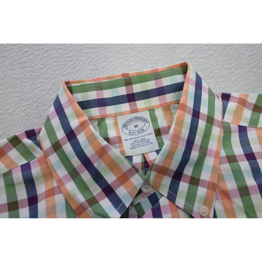 Brooks Brothers Button Up Dress Shirt Mens Medium Plaid Tattersall Supima EUC